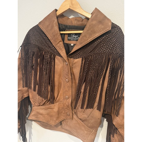 Vintage 1990s RUDY'S LEATHER JACKET WOMEN'S MEDIUM BROWN FRINGE MADE IN‎ MEXICO - Picture 5 of 13